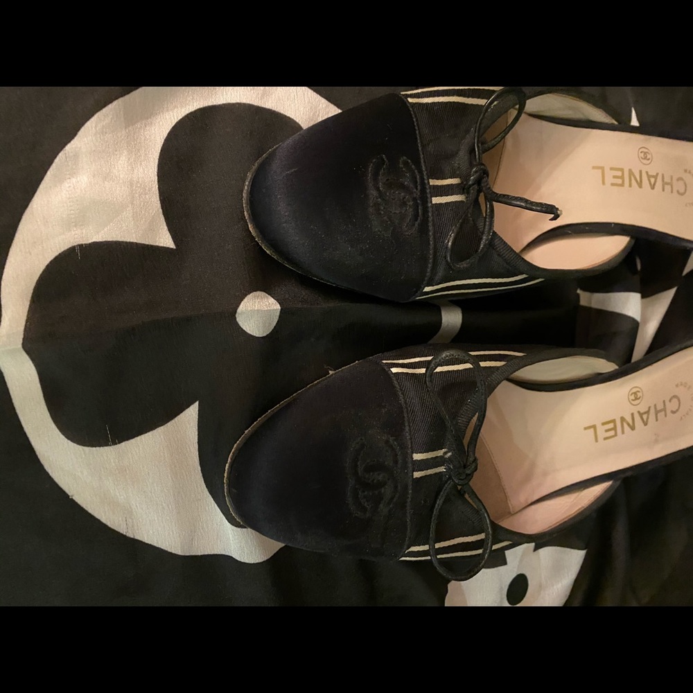 Chanel two tone mules